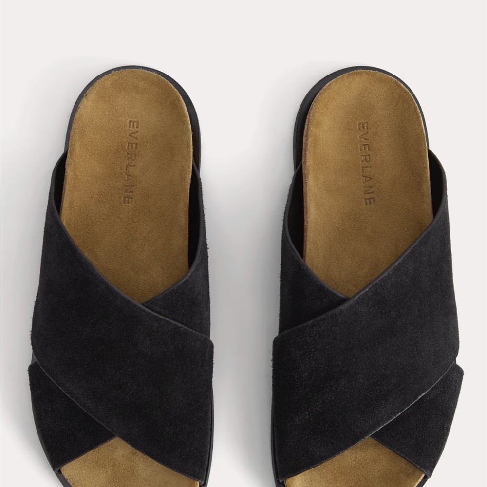 Roolee Black Cross Strap Chunky Slides
